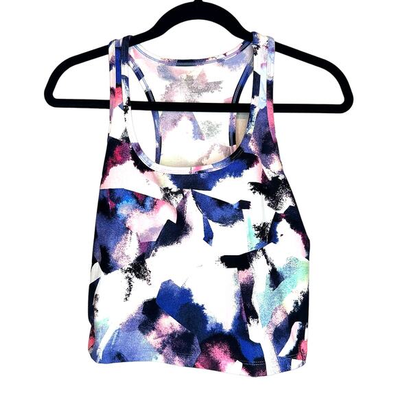 Calvin Klein Women's Blue Abstract Print Performance Crop Tank Top Size Large - Picture 1 of 4
